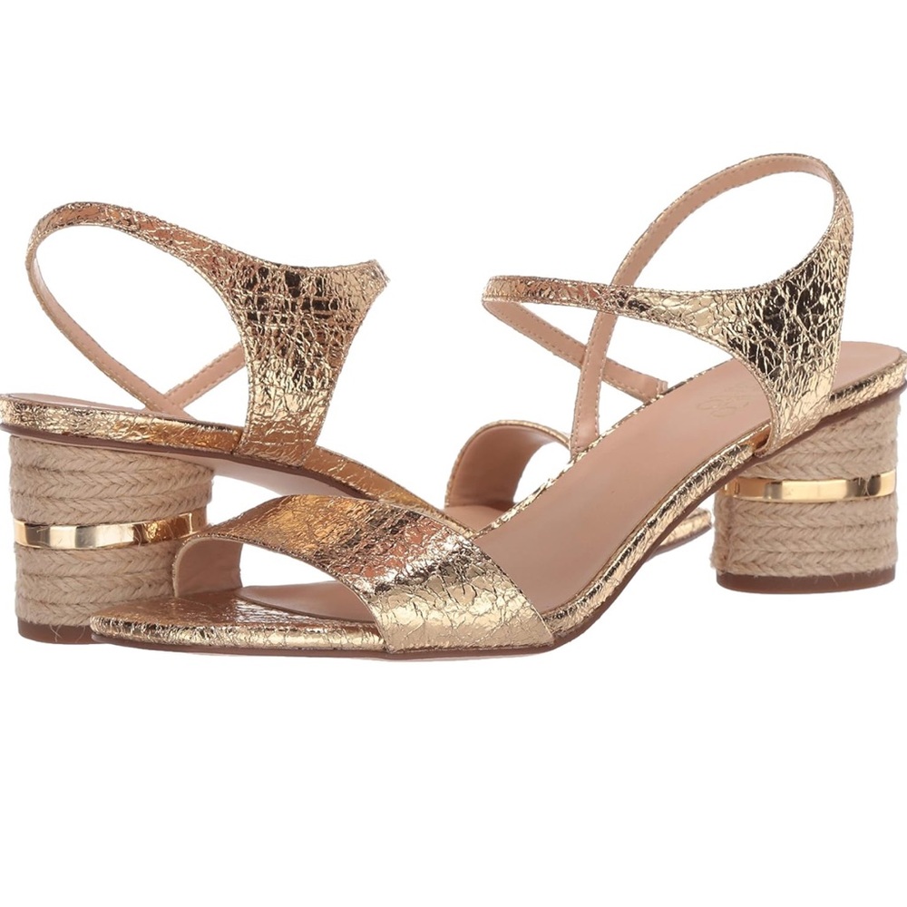 Franco Sarto Melody Gold Strappy Block Heel Sandals